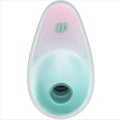 Vue de face du Satisfyer Pixie Dust degrade menthe et rose, embout d'aspiration clitoridien en silicone, logo SF, air pulse touch-free sans contact.