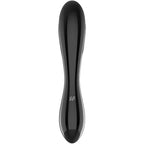 Gode en verre noir Dazzling Crystal vu droit, corps lisse galbé aux deux extrémités renflées. Verre borosilicate Satisfyer poli, 15,5 cm, hygiénique.