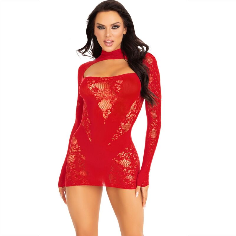 Mini-robe en dentelle manches longues transparente — finition matière
