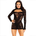 Mini-robe Leg Avenue dentelle manches longues avec transparence Noir Taille unique
