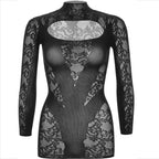 Mini-robe Leg Avenue dentelle manches longues avec transparence Noir Taille unique