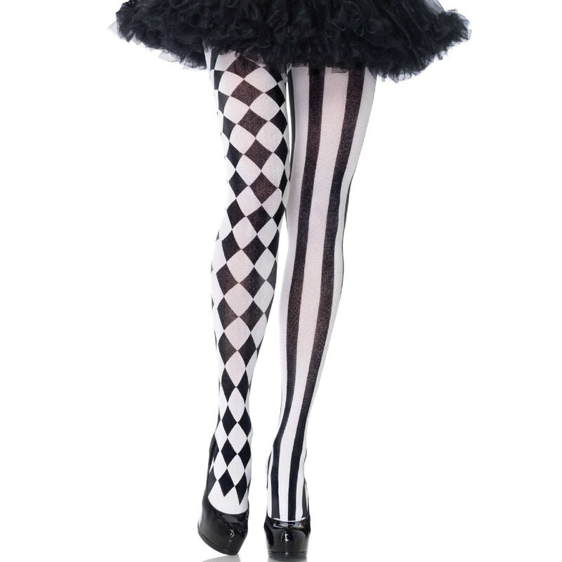Collants motif arlequin nylon noir et blanc — vue principale