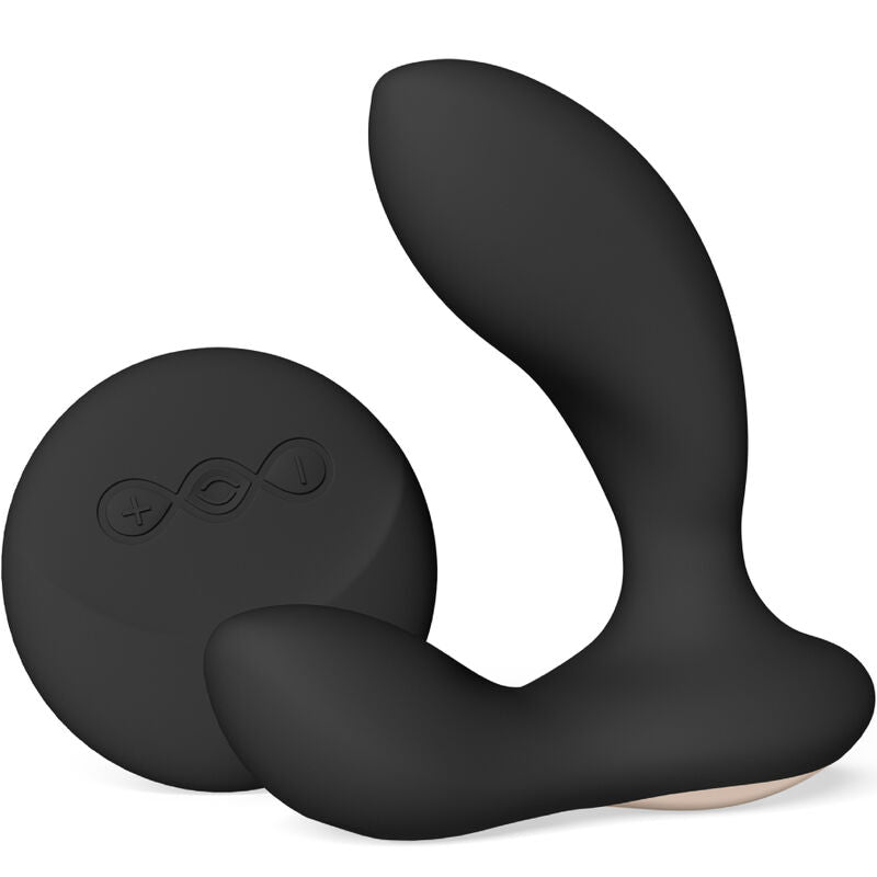 Masseur de prostate Hugo 2 Remote en silicone noir avec sa telecommande ronde assortie, stimulateur prostatique telecommande rechargeable a deux moteurs Lelo.