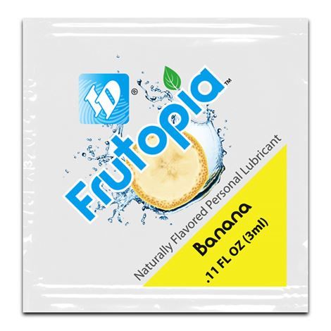 Sachet dose unique ID Frutopia Banana 3 ml, lubrifiant comestible base eau aromatise banane naturelle, echantillon vegan sans colorants de face