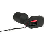 Vue interne du plug WMCEBP ElectraStim montrant le systeme de cable cache rouge et noir dans la base, mecanisme conducteur du plug e-stim lourd pour jeu assis.