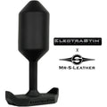 Plug anal WMCEBP ElectraStim x Mr S Leather en silicone noir vu de face, corps lourd lisse et base large a ailettes bipolaire pour electrostimulation confortable.