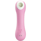 Stimulateur clitoridien par aspiration rose vu de trois-quarts, embout de succion blanc et boutons de commande, silicone doux, 7 modes de caresse silencieux