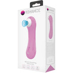 Boite Romance du stimulateur clitoridien par aspiration rose, illustration de l'embout d'aspiration et mention mind-blowing miracles, silicone rechargeable