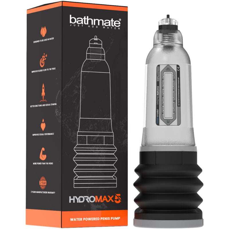 Coffret Bathmate Hydromax 5 avec pompe penienne hydraulique transparente, soufflet noir et echelle de mesure, technologie d'aspiration par eau pour gain de longueur et d'epaisseur