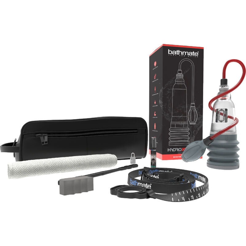 Kit complet Bathmate Hydroxtreme 3 avec trousse noire, pompe transparente, poire rouge, brosse de nettoyage et metre, ensemble d'entretien de la pompe hydraulique