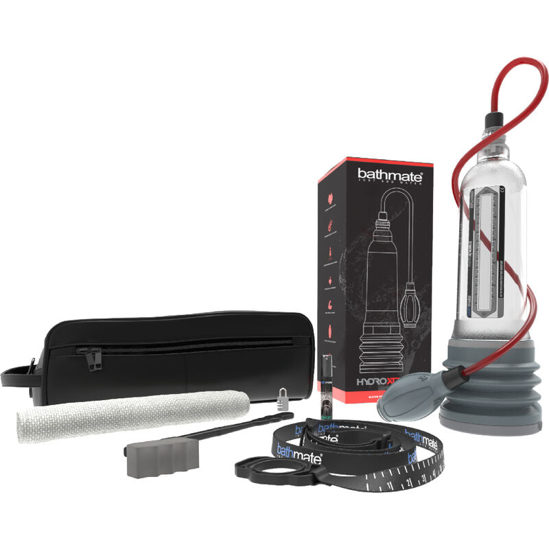 Kit complet Bathmate Hydroxtreme 11 avec trousse noire, pompe transparente, poire rouge, brosse de nettoyage et metre, ensemble d'entretien de la pompe hydraulique