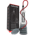 Boite et pompe Bathmate Hydroxtreme 7 en silicone transparent avec poire de pression rouge, coussin confort et cylindre gradue pour aspiration hydraulique en eau chaude