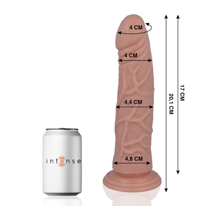 Gode realiste Mr Intense compare a une canette, cotes gland 4 cm et longueur 20,1 cm, fut chair veine sur large ventouse pour mains libres