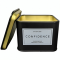 Bougie de massage carree noire Confidence ouverte couvercle dore, bougie 3 en 1 aux pheromones 150 ml beurre de karite Eye Of Love.