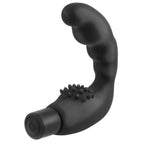 Stimulateur prostatique vibrant en silicone noir vu sous un autre angle, capuchon moteur a la base et tige courbee pour le point P.