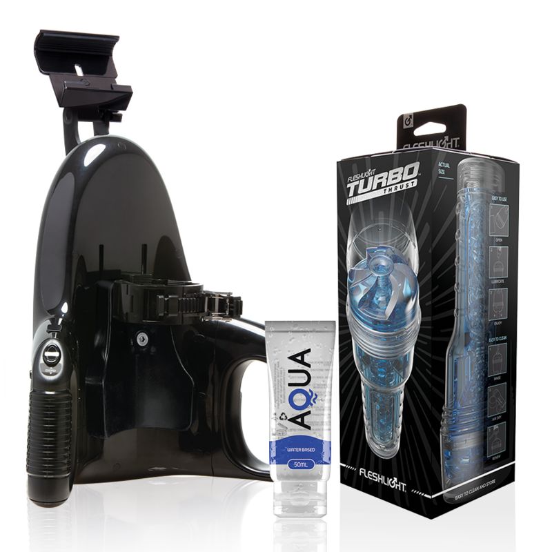 Coffret masturbateur réaliste avec support et lubrifiant — vue principale