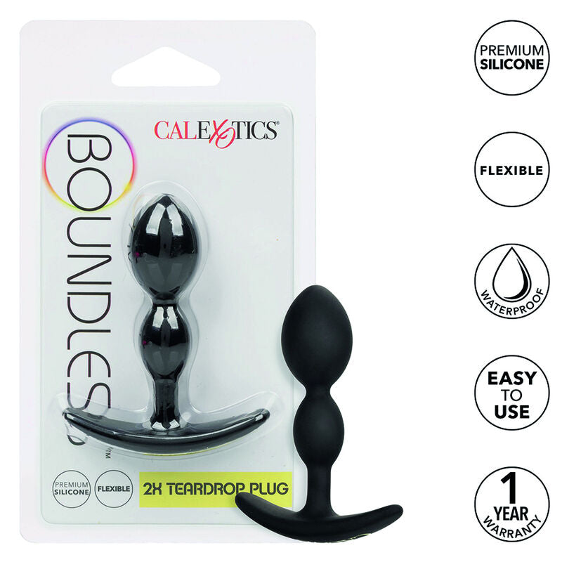 Emballage blister du Boundless 2X Teardrop Plug avec pictogrammes silicone, étanche et garantie 1 an