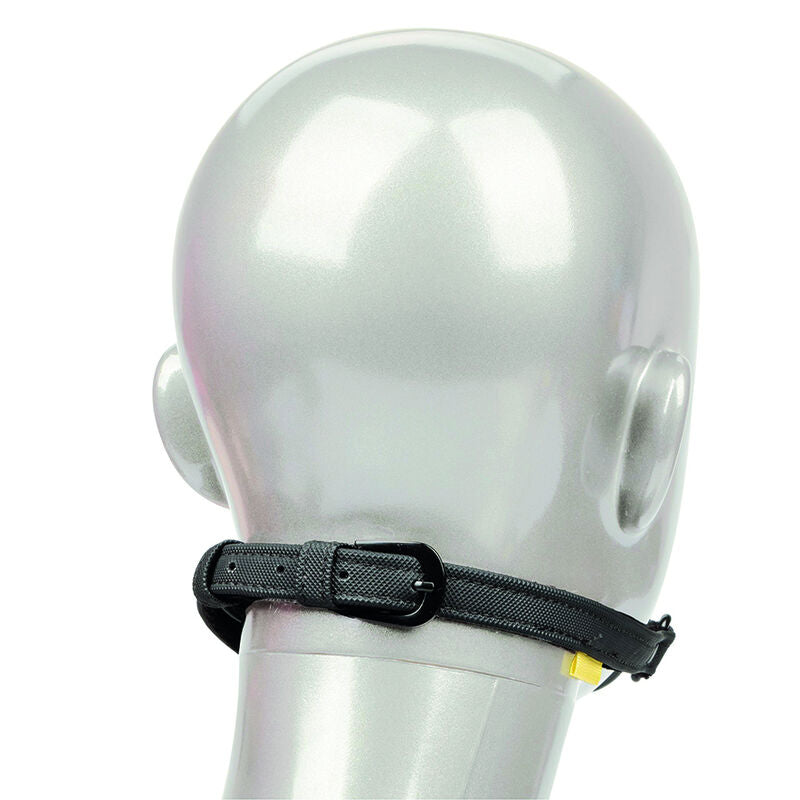 Baillon boule Boundless vu de dos sur mannequin, sangle cuir synthetique a boucle reglable autour du crane, accessoire BDSM respirant pour jeux de soumission.