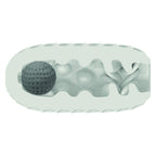 Vue en coupe du masturbateur Boundless CalExotics montrant la texture interne ondulee et la balle de tension grise logee dans le canal, stroker reversible a double sensation