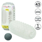 Masturbateur Boundless reversible sur carte CalExotics avec sa balle de tension amovible, stroker translucide texture offrant succion superieure et plaisir, garantie un an