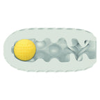 Vue en coupe du masturbateur Boundless CalExotics montrant la texture interne ondulee et la balle de tension jaune logee dans le canal, stroker reversible a double sensation manuelle
