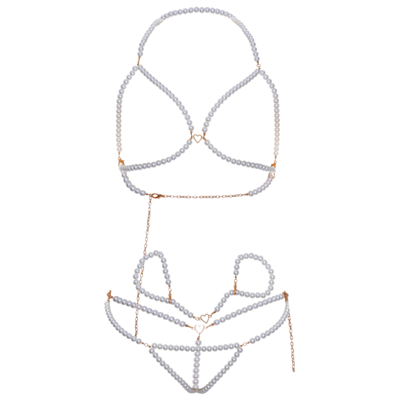 leg avenue ensemble bracelets soutien gorge et string perles