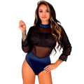 Body dentelle Drimina bleu marine manches tulle — vue principale