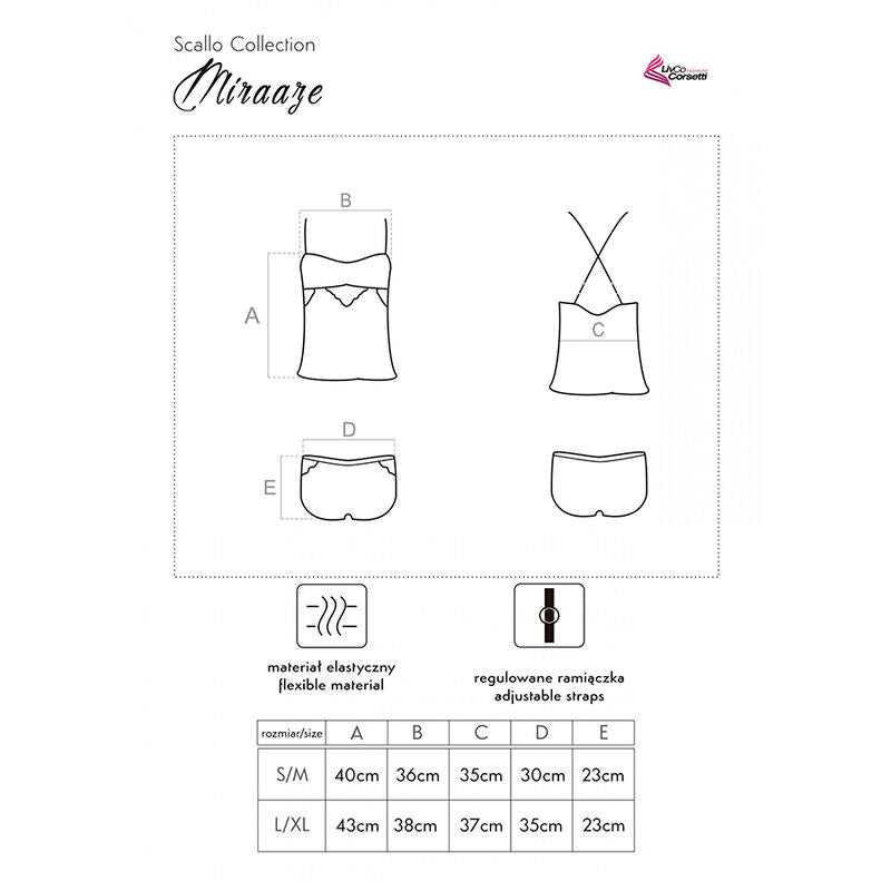 Ensemble lingerie Miraaze chemise et short noir — comparatif dimensionnel