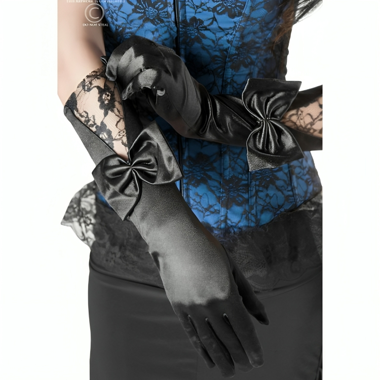 Gants lingerie dentelle satin noir Charme — détail produit