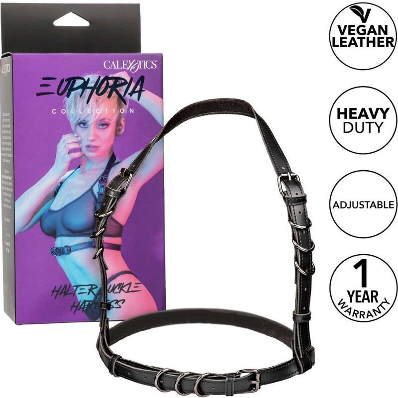 Harnais licol Euphoria cuir végétalien noir — vue de profil