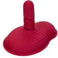 Rider Massager rouge foncé vu en angle, base striée en forme de coquillage et tige centrale à anneaux extensibles.