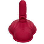 Rider Massager rouge foncé vu de face, tige centrale dressée au sommet d'une base arrondie et striée.