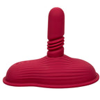 Rider Massager rouge foncé vu de profil en angle, plis de la tige extensible bien visibles sous l'embout arrondi.