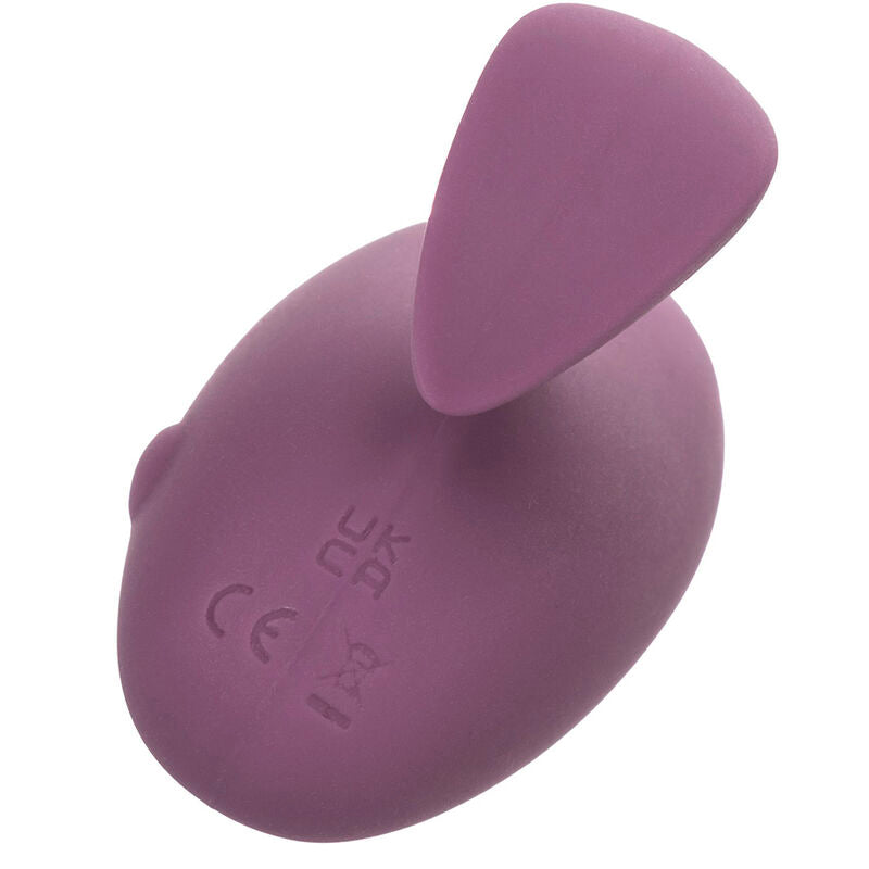 Stimulateur Mod Touch violet vu de dessous, marquages CE et UKCA gravés sur la base.