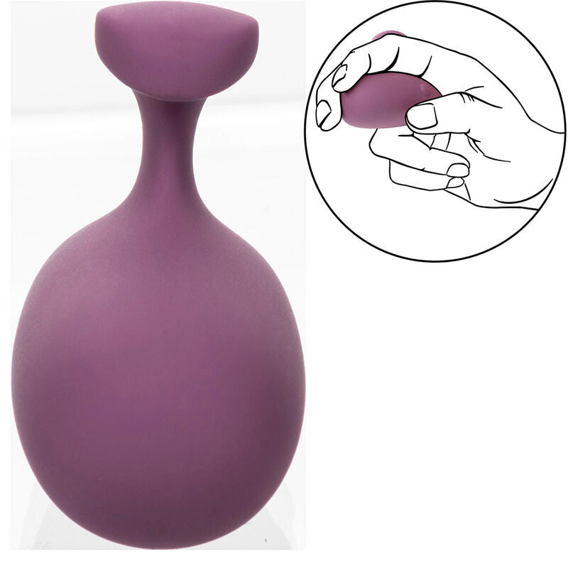 Stimulateur Mod Touch violet vu de face en silhouette galet, médaillon illustrant la prise en pince entre deux doigts.