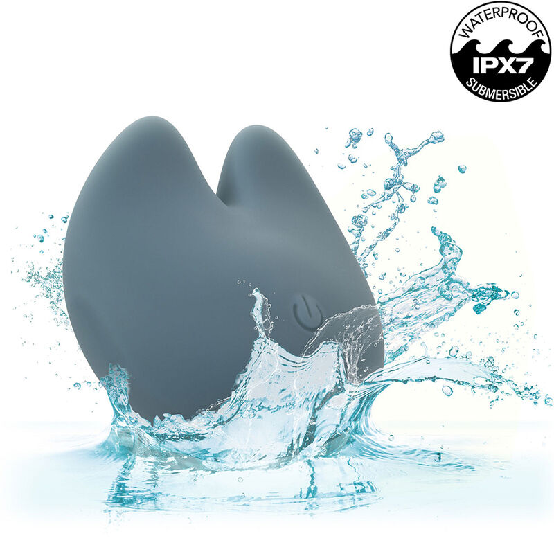 Stimulateur Mod Curve bleu dans une éclaboussure d'eau, badge Waterproof IPX7 Submersible.