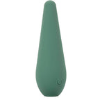 Stimulateur Mod Chic vert vu de face, forme conique verticale avec bouton marche/arrêt à la base.