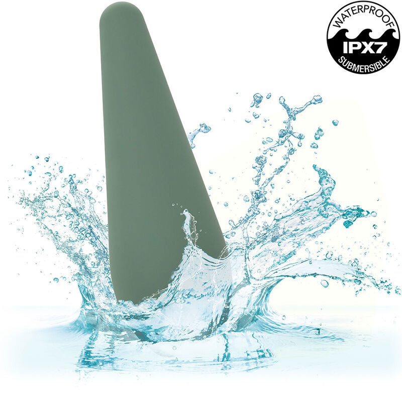 Stimulateur Mod Chic vert dans une éclaboussure d'eau, badge Waterproof IPX7 Submersible.