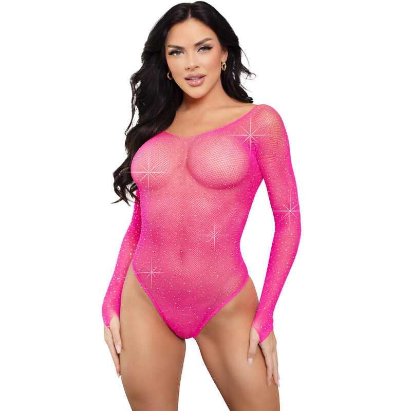 Body résille manches longues Leg Avenue strass — détail base ventouse
