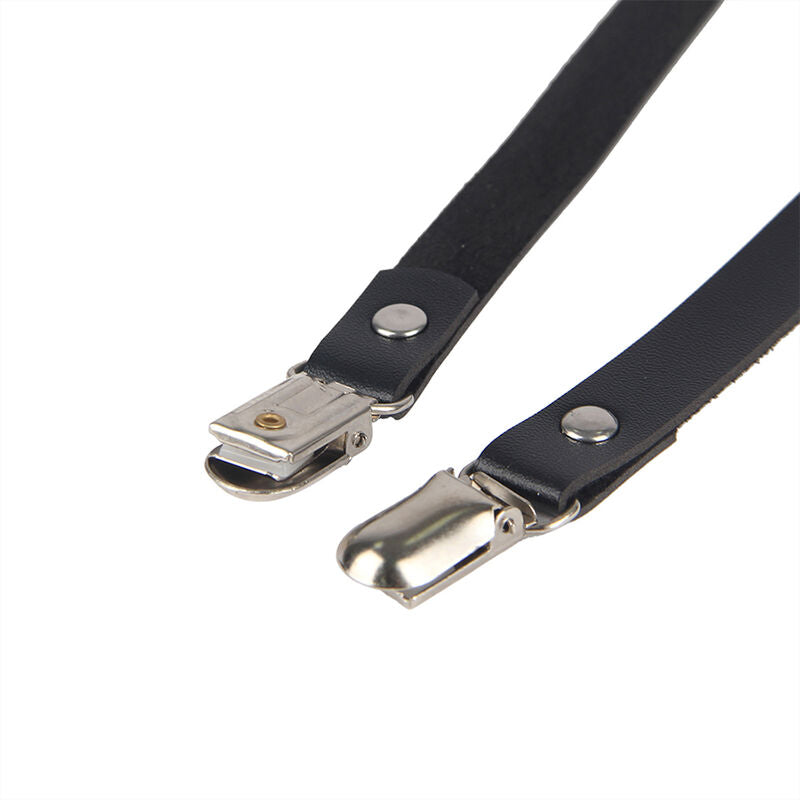Harnais de jambe à chaînes en cuir noir — comparatif dimensionnel
