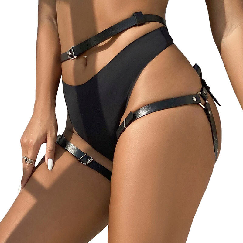 Harnais de taille et de jambes en cuir noir — détail produit