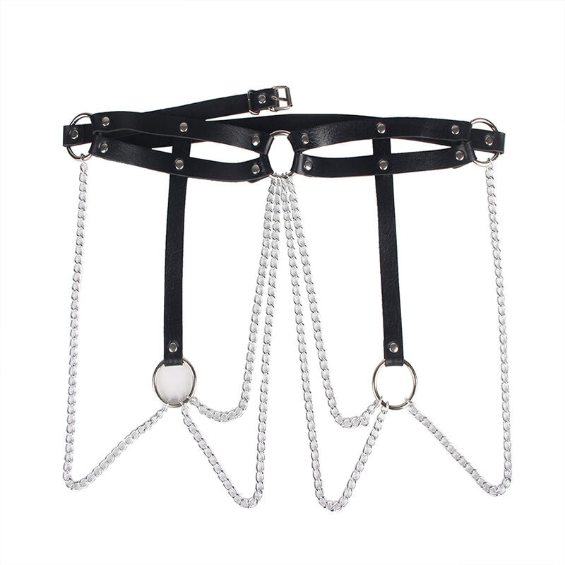 Ceinture harnais en cuir à chaînes et anneaux — vue de dos