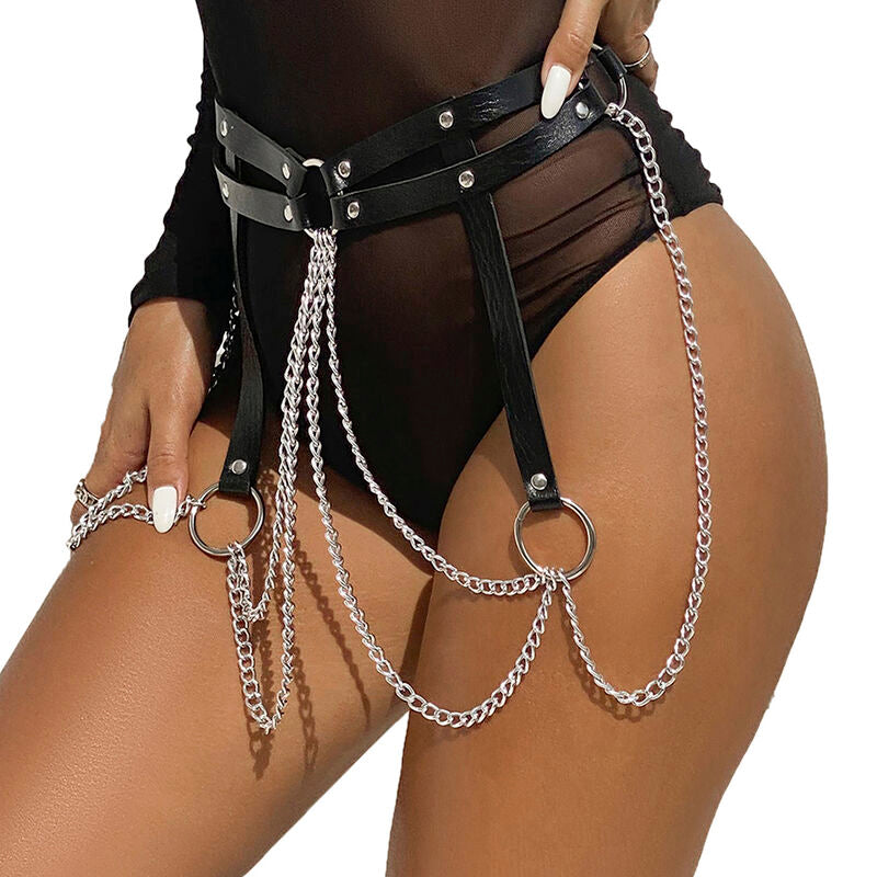 Ceinture harnais en cuir à chaînes et anneaux — détail produit