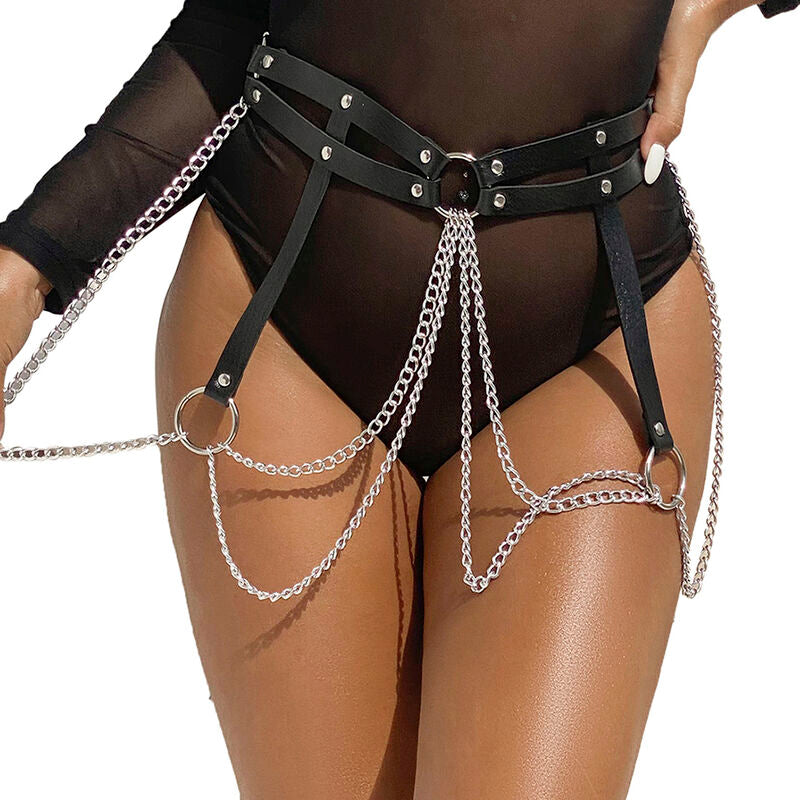 Ceinture harnais en cuir à chaînes et anneaux — vue principale