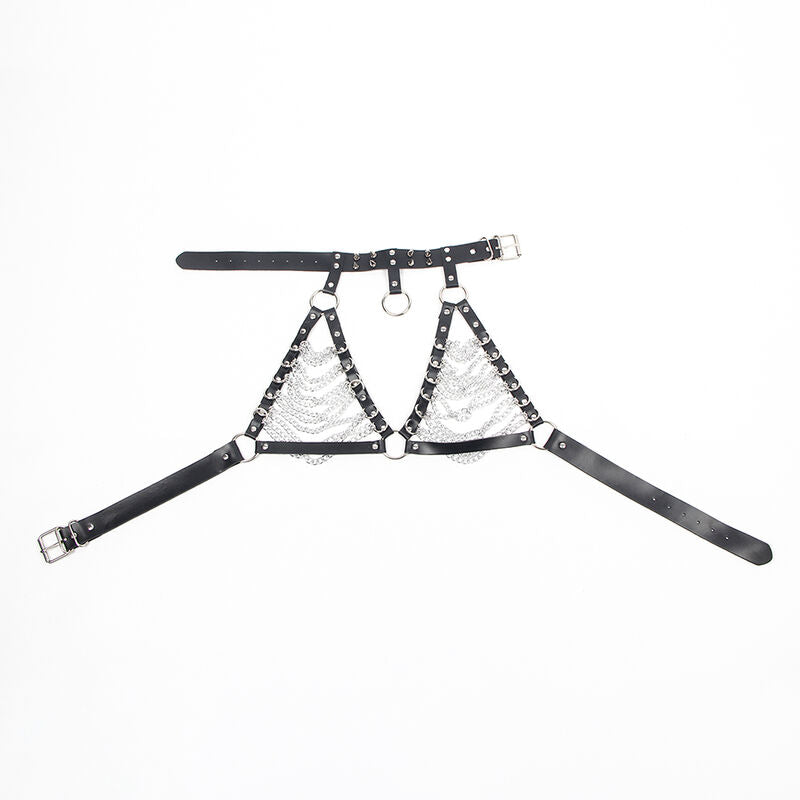 Soutien-gorge harnais en cuir avec collier à chaîne — vue de dos