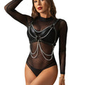 Soutien-gorge harnais en cuir étoilé à chaîne — vue principale