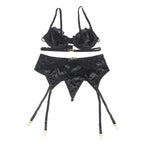 Ensemble lingerie 3 pièces en dentelle soutien-gorge string  — vue de dos