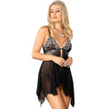 Babydoll tulle poitrine dentelle jupe asymétrique — vue trois quarts
