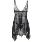 Babydoll tulle poitrine dentelle jupe asymétrique — détail texture surface 2