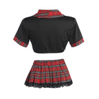 Costume écolière sexy top à nœud et jupe plissée — détail texture surface